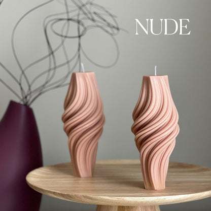 Wavy Roman Pillar Candle: Abstract Swirl Soy Wax Candle