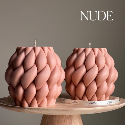 Grande bougie en cire de soja torsadée | Bougie pilier minimaliste et tendance