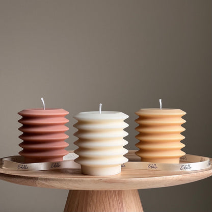 Handmade Ribbed Column Candle | Decorative Soy Wax Pillar