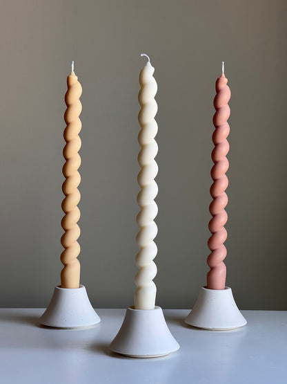 Tall Twisted Soy Wax Taper Candle: Handmade Pastel Decor