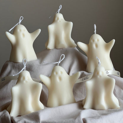 Handmade Halloween Ghost Candle: Sculptural Soy Wax Decor