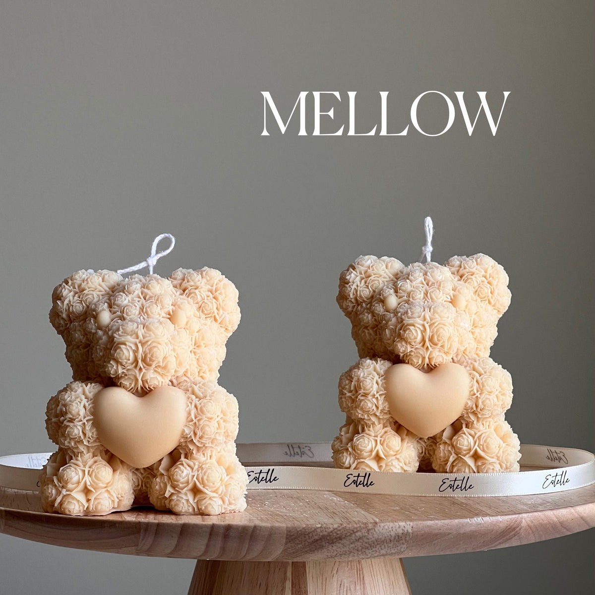 Teddy Bear Heart Candle: Sculptural Soy Wax Pillar
