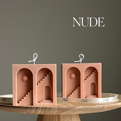 Santorini Soy Candle: Sculptural Pillar, Minimalist Home Decor
