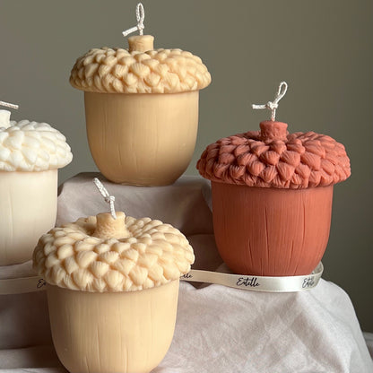 Large Autumn Acorn Soy Wax Candle | Sculptural Fall Decor