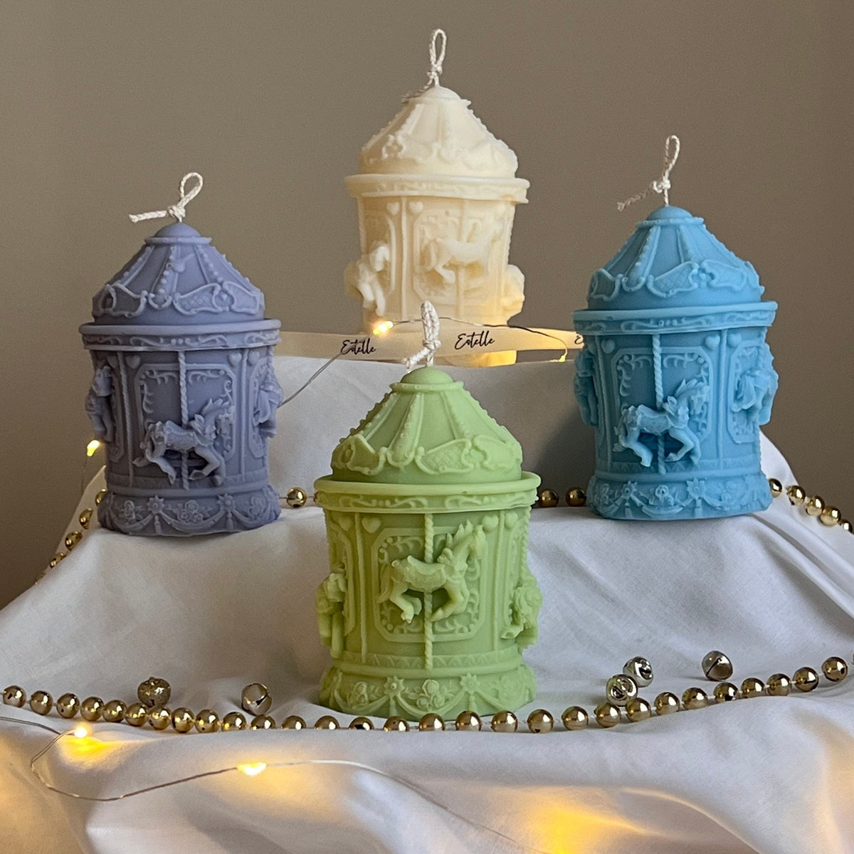 Hand Poured Christmas Carousel Soy Candle: Festive Decor