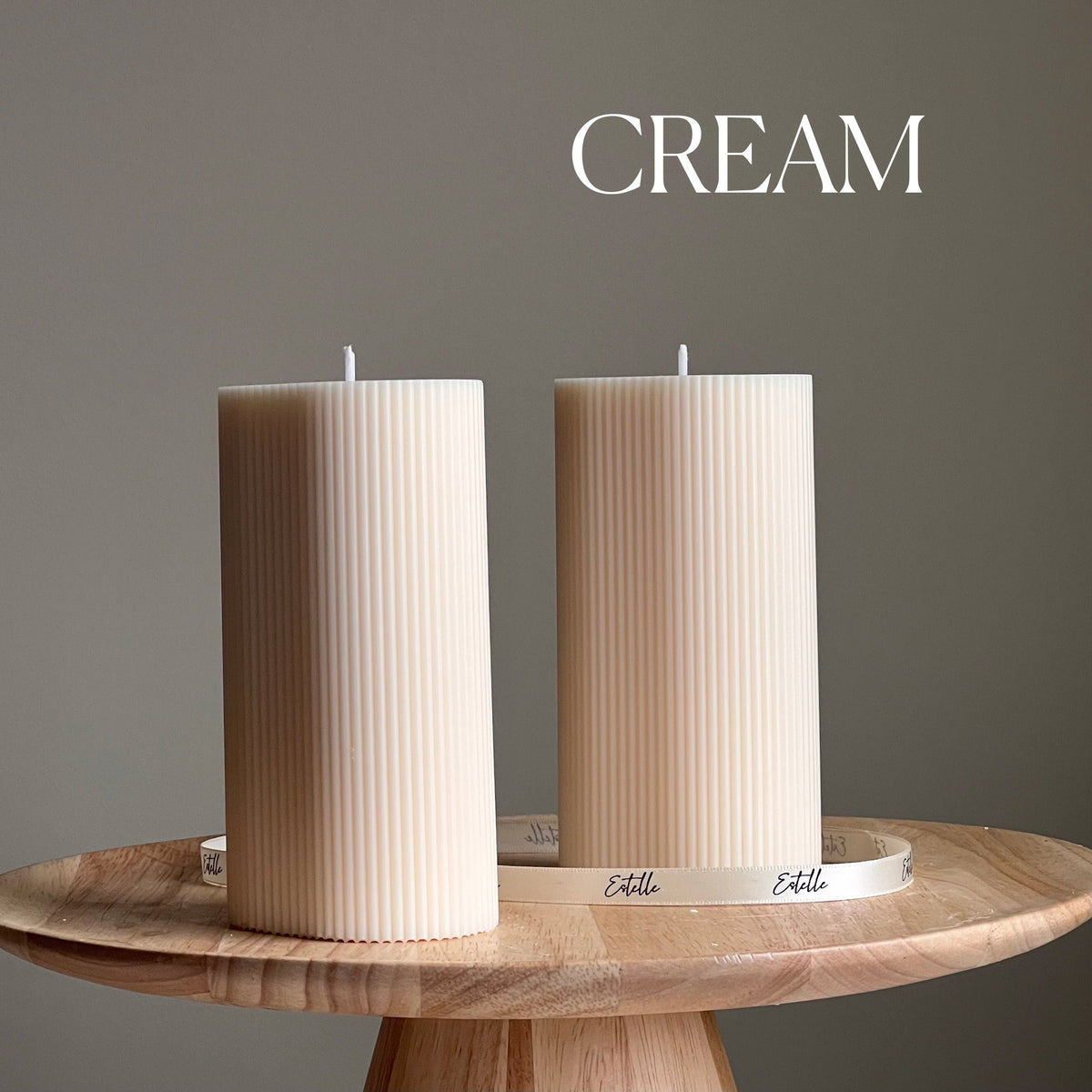 Handmade Ribbed Pillar Soy Wax Candle | Unscented Decorative Candle