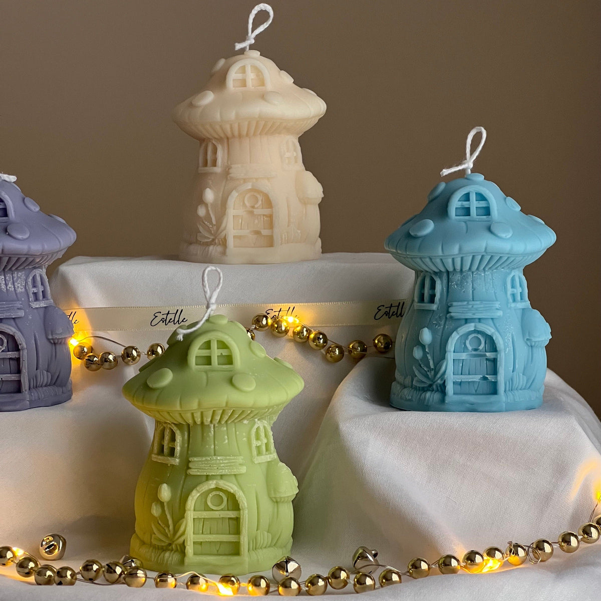 Mushroom House Christmas Candle: Handmade Soy Candle, Festive Decor