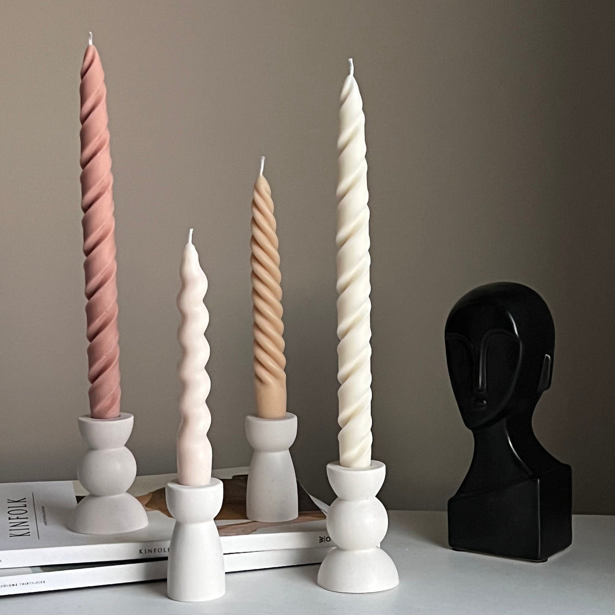 Tall Twisted Soy Wax Taper Candle: Handmade Pastel Decor