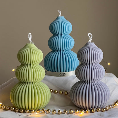 Wavy Ribbed Christmas Tree Candle: Hand-Poured Soy Wax Decor