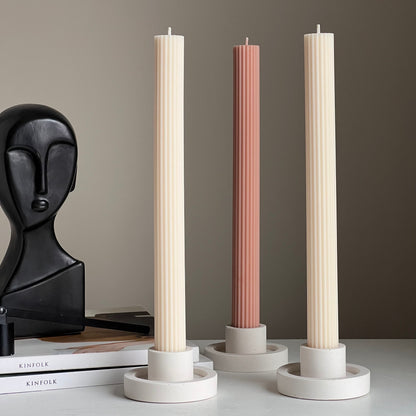 Ribbed Taper Candle: Handmade Soy Wax Pillar, Unscented
