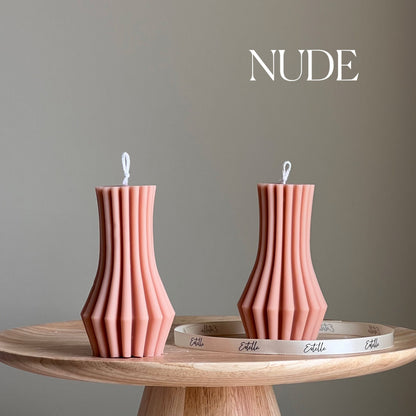 Ribbed Soy Pillar Candle: Sculptural Home Decor
