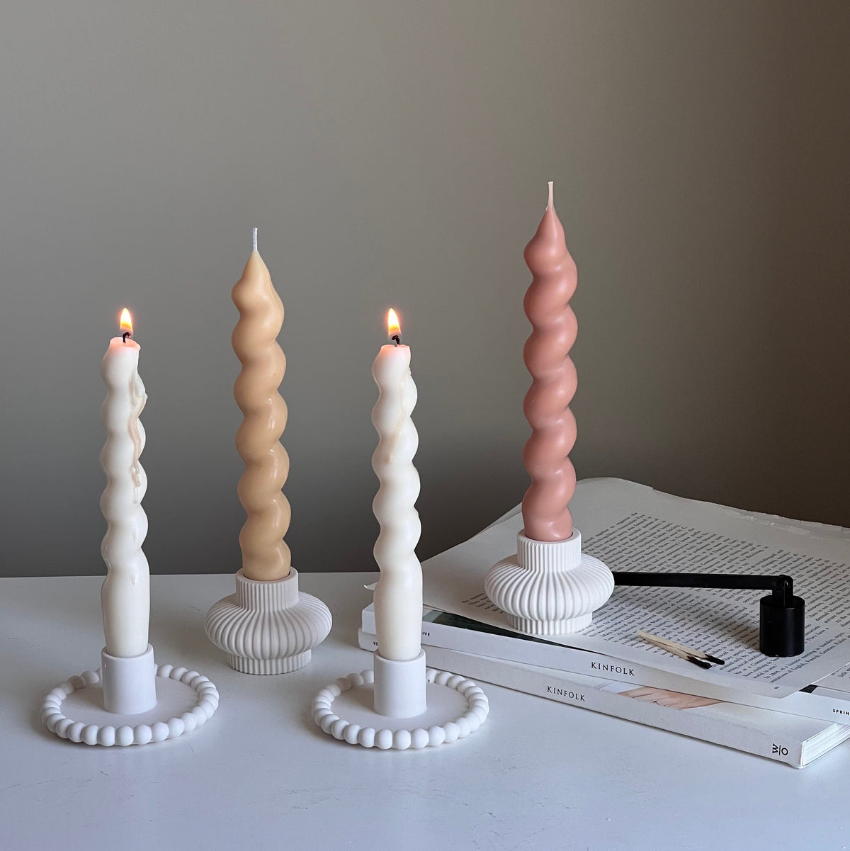 Chandelle conique torsadée en cire de soja | Bougies pour dîner romantique