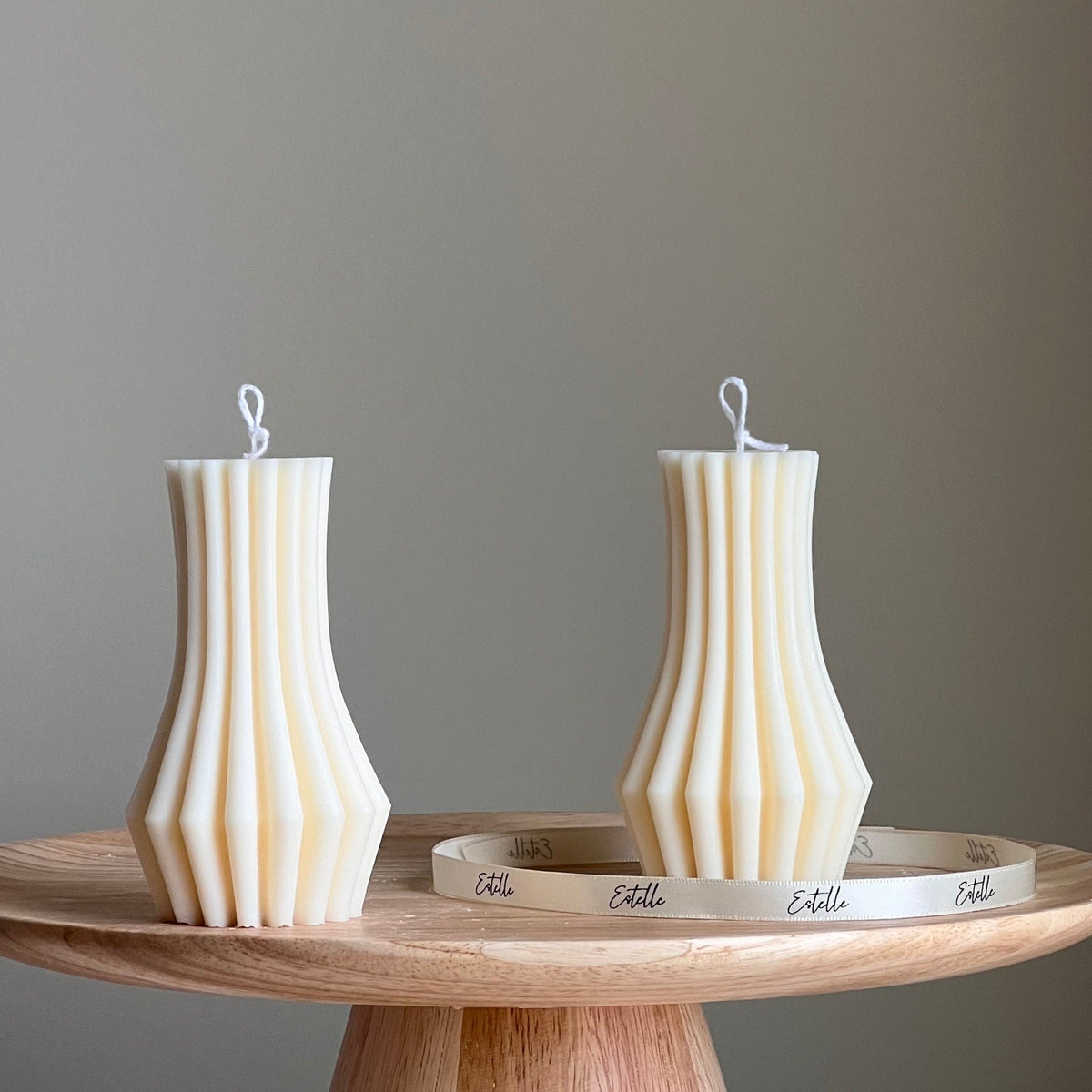 Ribbed Soy Pillar Candle: Sculptural Home Decor