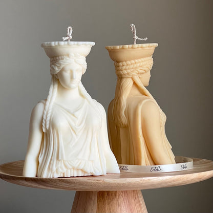 Caryatid Statue Candle: Sculptural Soy Wax Pillar Candle