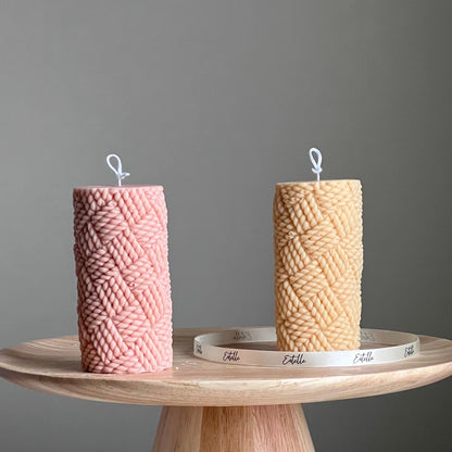 Knitted Soy Pillar Candle | Sculptural Home Decor
