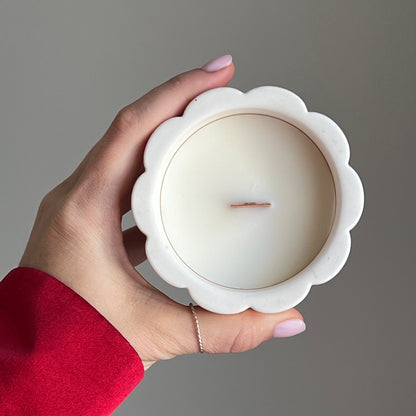 Handmade Flower Soy Wax Candle in Jesmonite Flower Jar with Wood Wick