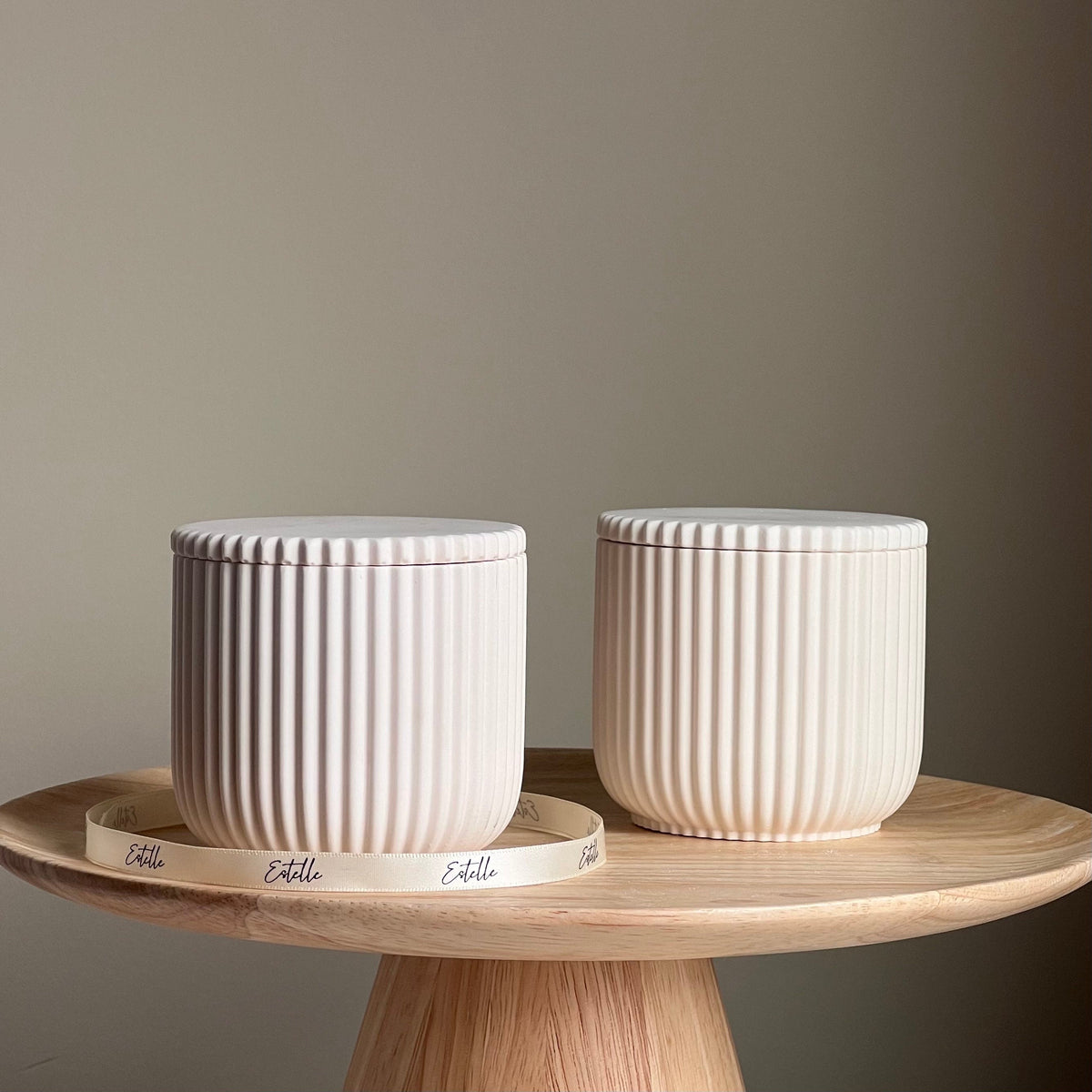 Handmade Ribbed Jar Soy Candle | Wood Wick, Jesmonite Vessel