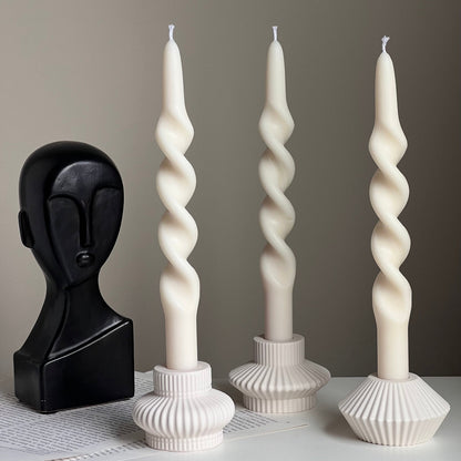 Ribbed Jesmonite Candlestick Holder: Minimalist Table Decor