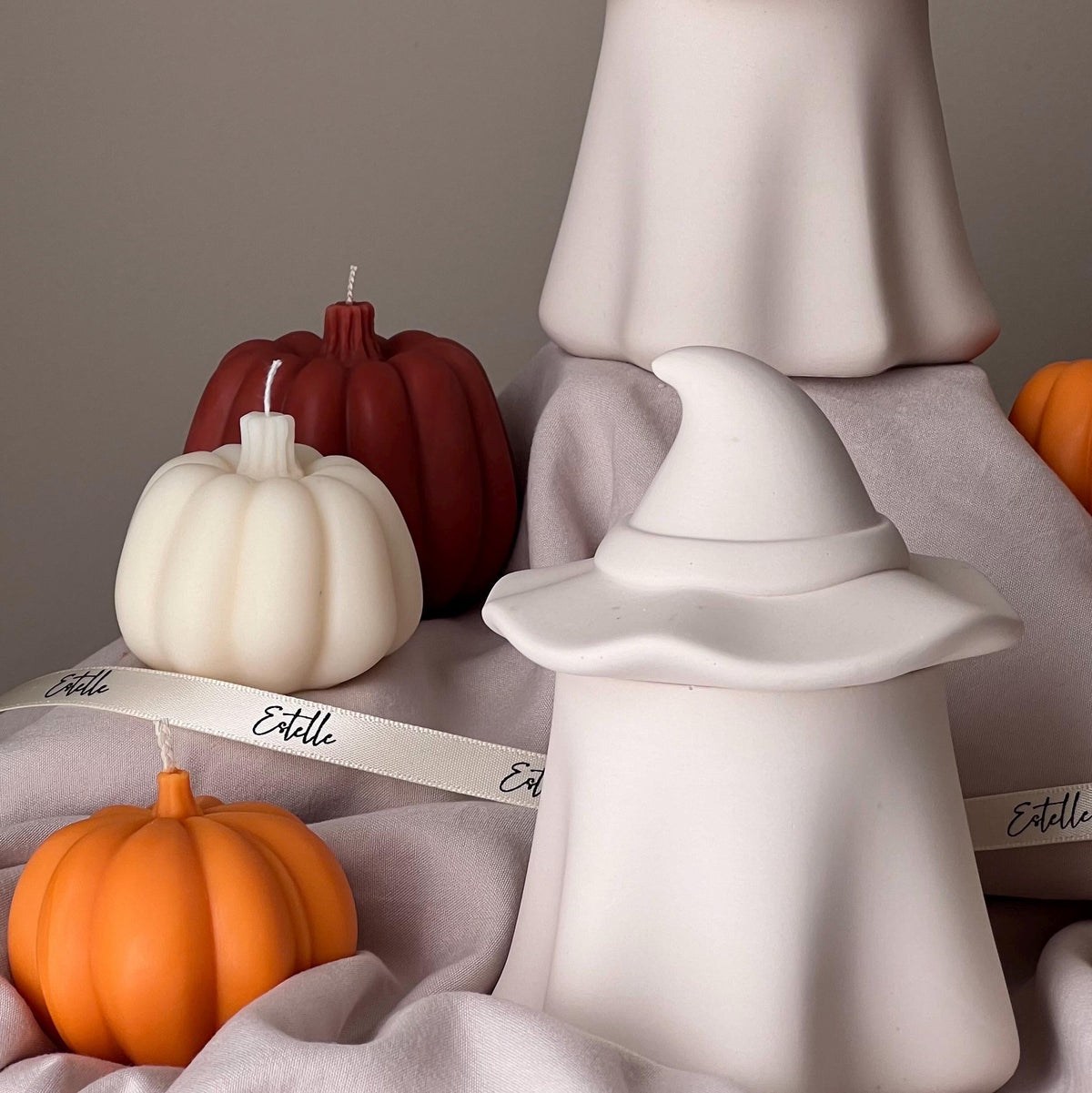 Bougie au soja Bocal fantôme : Récipient en jesmonite fait main, Senteur d'automne