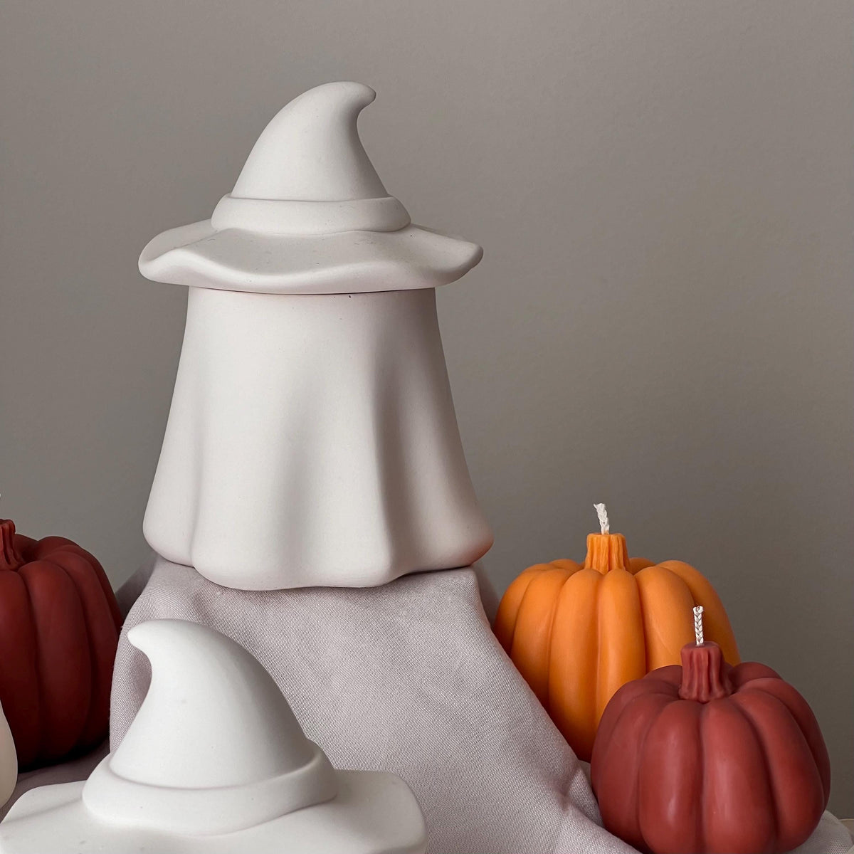 Bougie au soja Bocal fantôme : Récipient en jesmonite fait main, Senteur d'automne