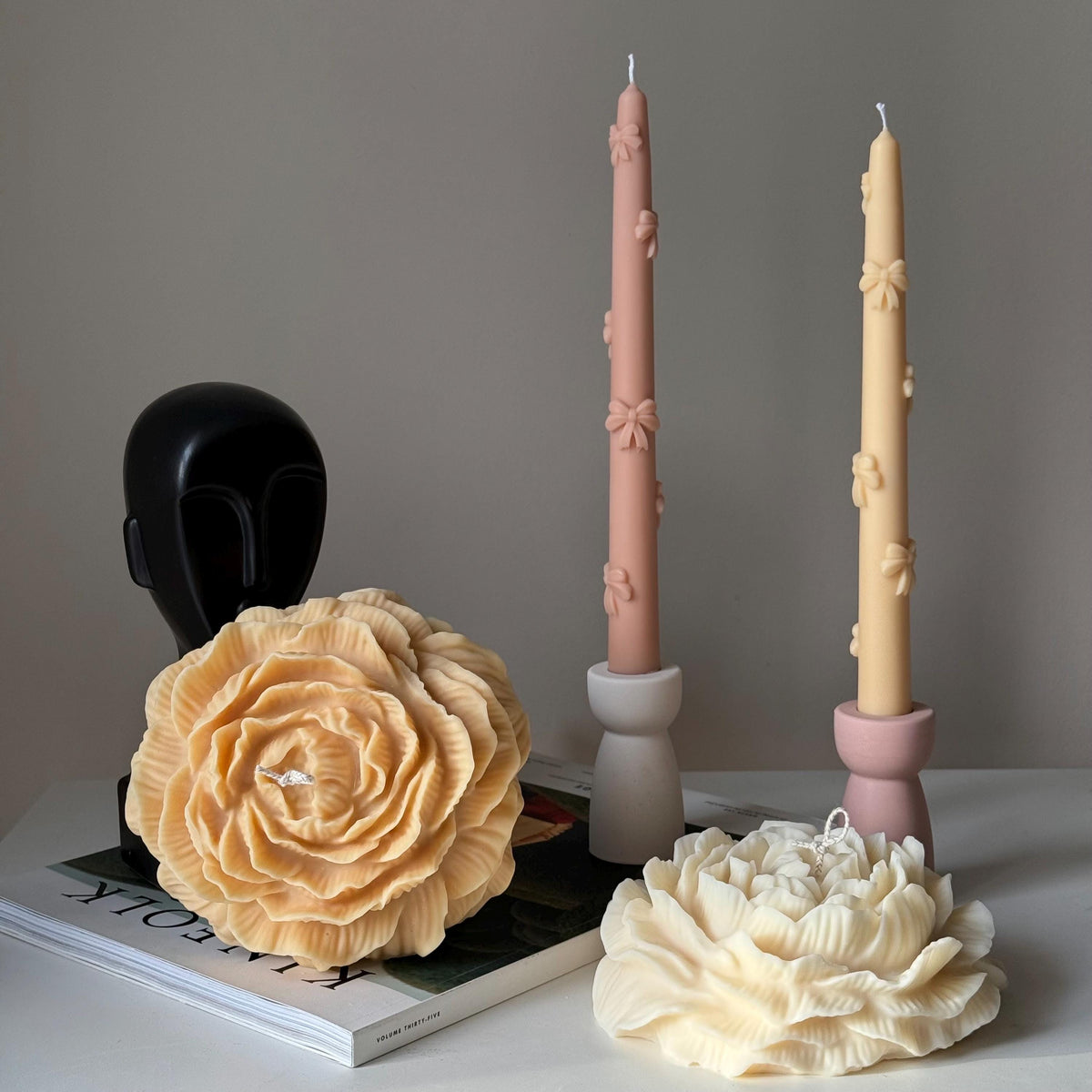 Grande bougie de cire de soja Pivoine : Bougie fleur sculpturale