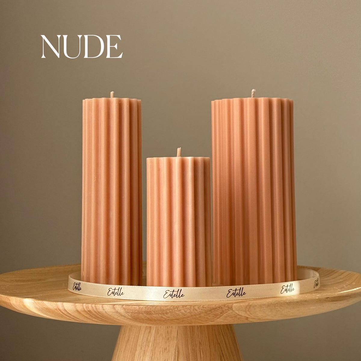 Hand Poured Soy Ribbed Pillar Candle Trio: Sculptural Art
