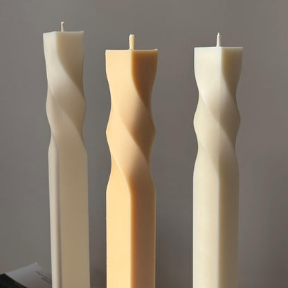 Greko Column Swirl Candle: Ribbed Soy Wax Pillar Candle