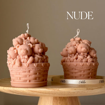 Bougie Panier Ours en peluche : Bougie en cire de soja sculptée, Décoration intérieure