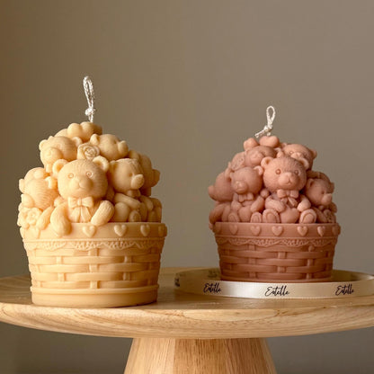 Bougie Panier Ours en peluche : Bougie en cire de soja sculptée, Décoration intérieure
