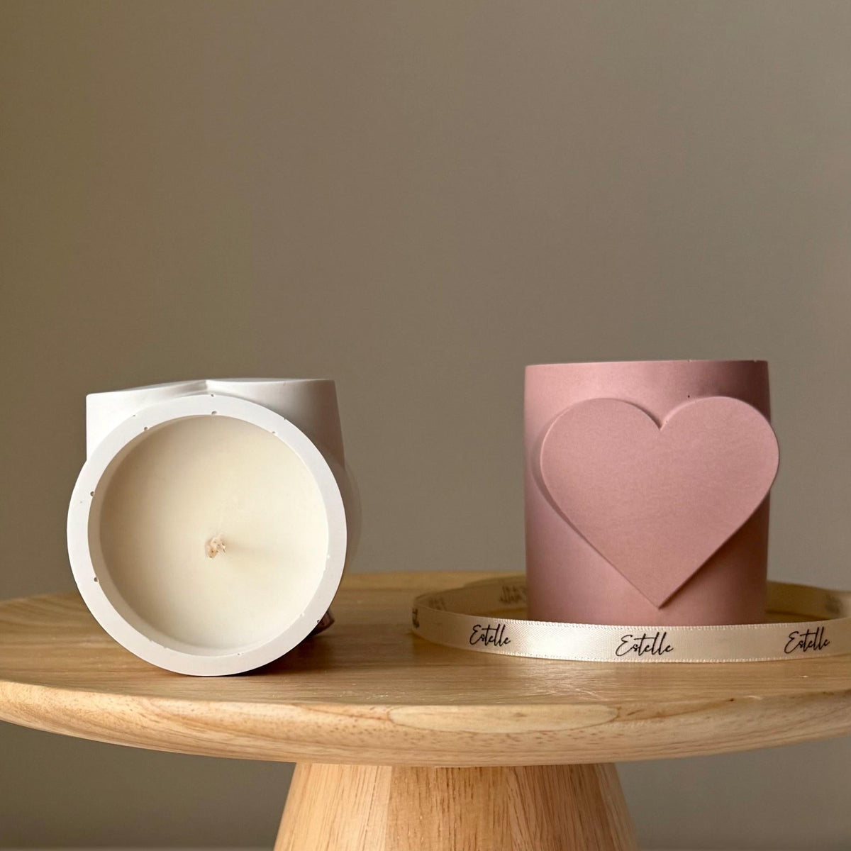 Heart Shaped Soy Wax Candle: Jesmonite Vessel, Handmade Scented Candle