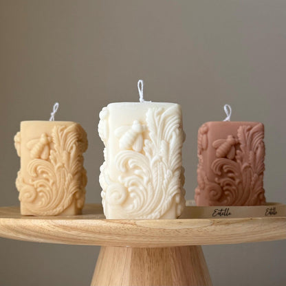 Bees Soy Pillar Candle: Handmade Home Decor