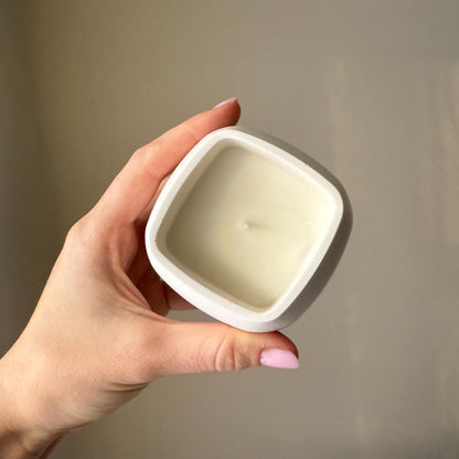 Squircle Soy Wax Candle in Jesmonite Vessel: Handmade Scented Candle