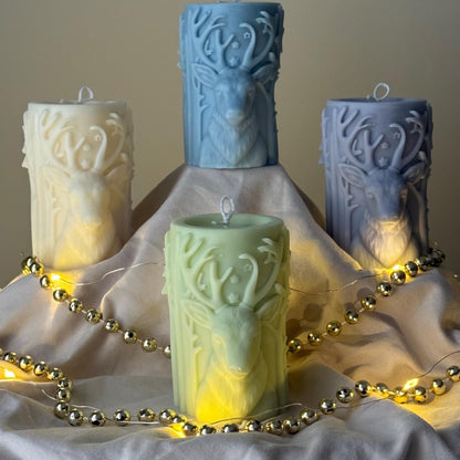 Bougie de Noël en cire de soja, renne fait main : Décoration de Noël