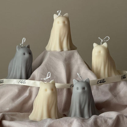 Halloween Cat & Dog Ghosts Candle Duo: Hand-Poured Soy Wax Sculptural Candles
