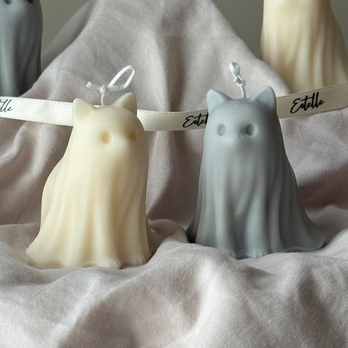 Halloween Cat & Dog Ghosts Candle Duo: Hand-Poured Soy Wax Sculptural Candles