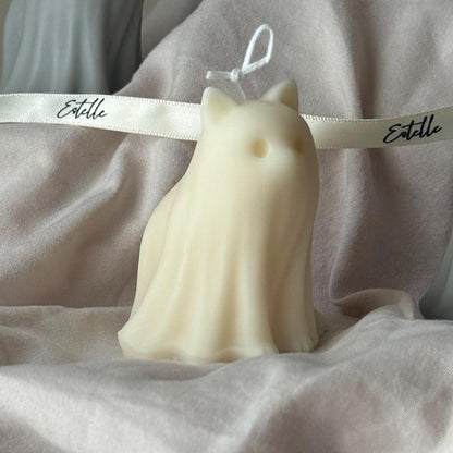 Halloween Cat & Dog Ghosts Candle Duo: Hand-Poured Soy Wax Sculptural Candles