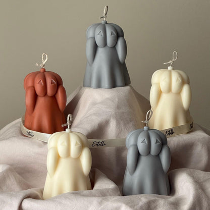 Handmade Spooky Pumpkin Face Ghost Candle: Halloween Soy Wax Decor