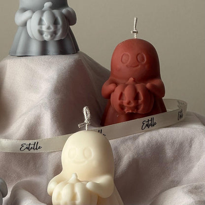 Fantôme d'Halloween avec Bougie Citrouille : Cadeau d'Automne Fait Main en Cire de Soja