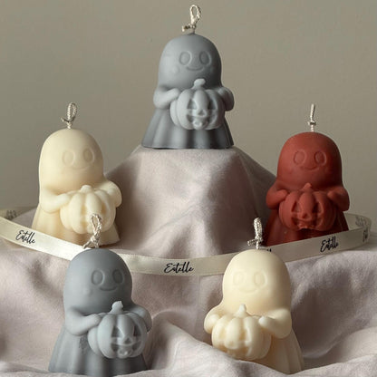 Fantôme d'Halloween avec Bougie Citrouille : Cadeau d'Automne Fait Main en Cire de Soja