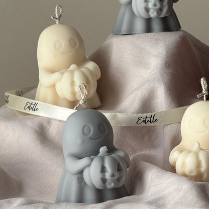 Fantôme d'Halloween avec Bougie Citrouille : Cadeau d'Automne Fait Main en Cire de Soja