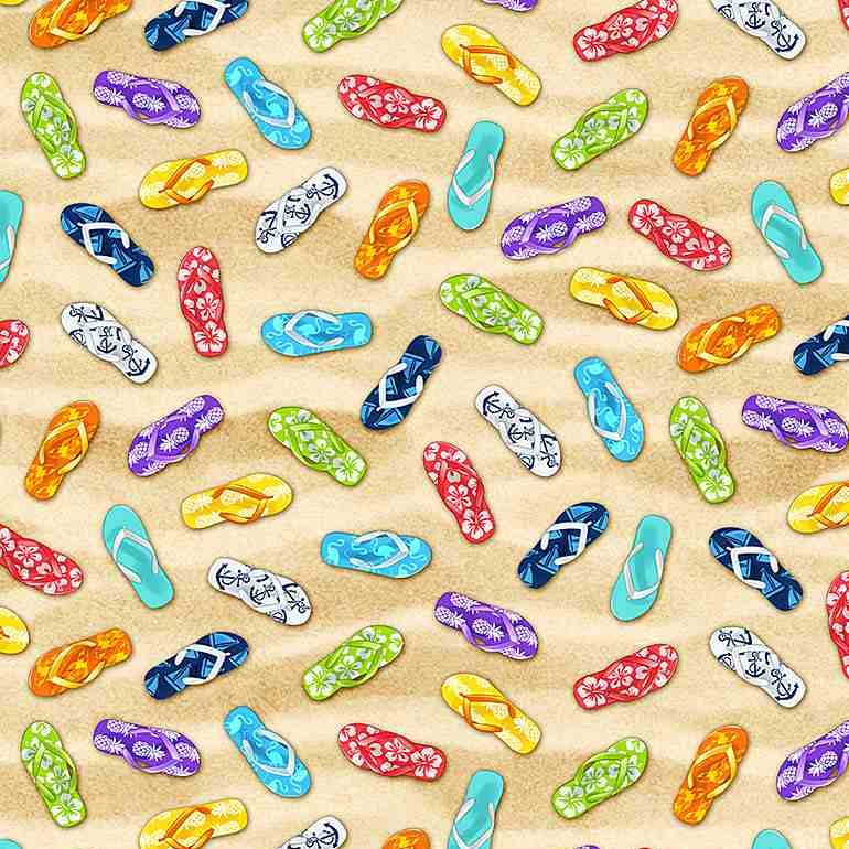 Timeless Treasures - Summer Sports -Flip Flops on the Sand - C1173-Sand