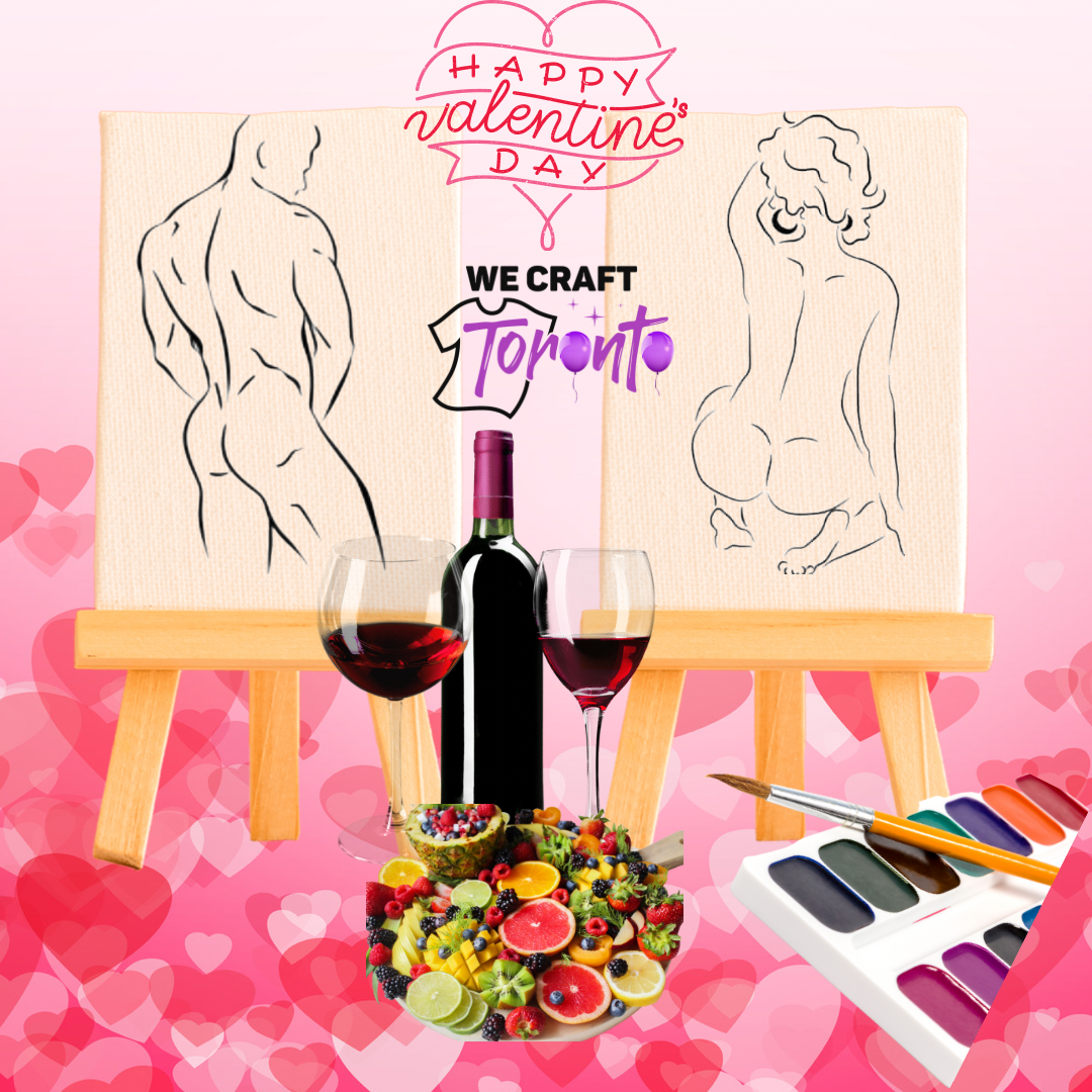 Kit Peinture et Boissons pour Couples - Ensemble de Peinture sur Toile pour Soirée en Amoureux