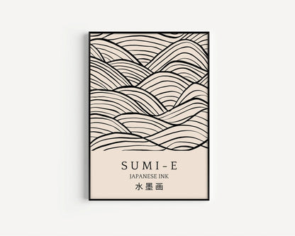 Impression d'art Sumi-E : Coups de pinceau japonais à l'encre, qualité Giclée
