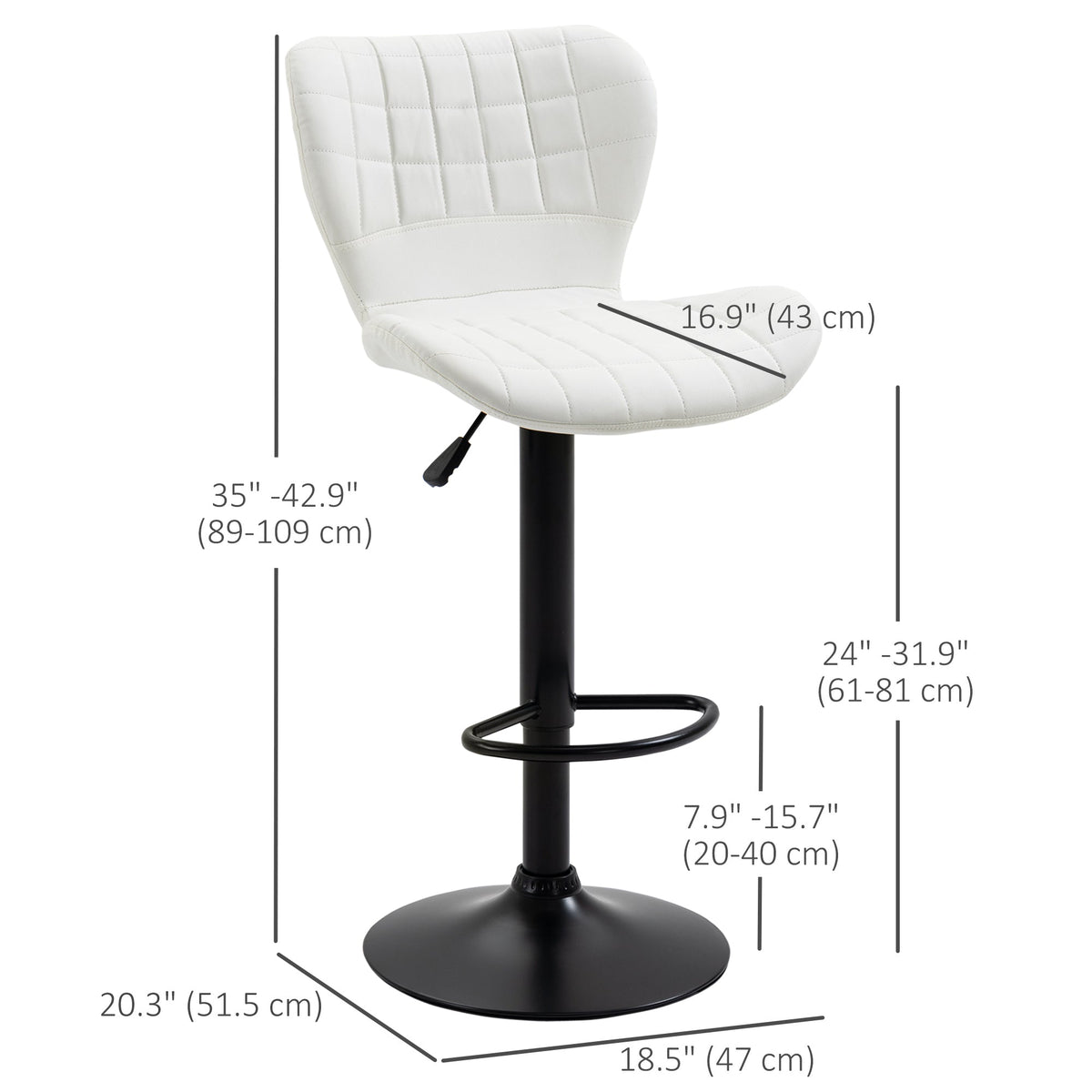 Tabourets de comptoir/bar Avion avec hauteur réglable et pivotant-Lot de 2-Blanc