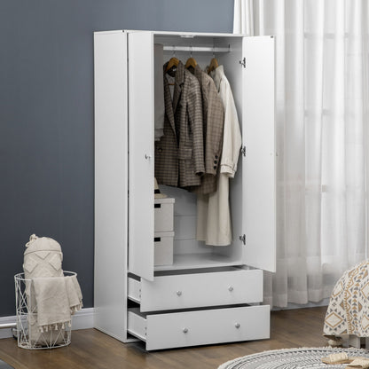 Armoire Briar moderne avec 2 tiroirs et tringle à vêtements - Blanc