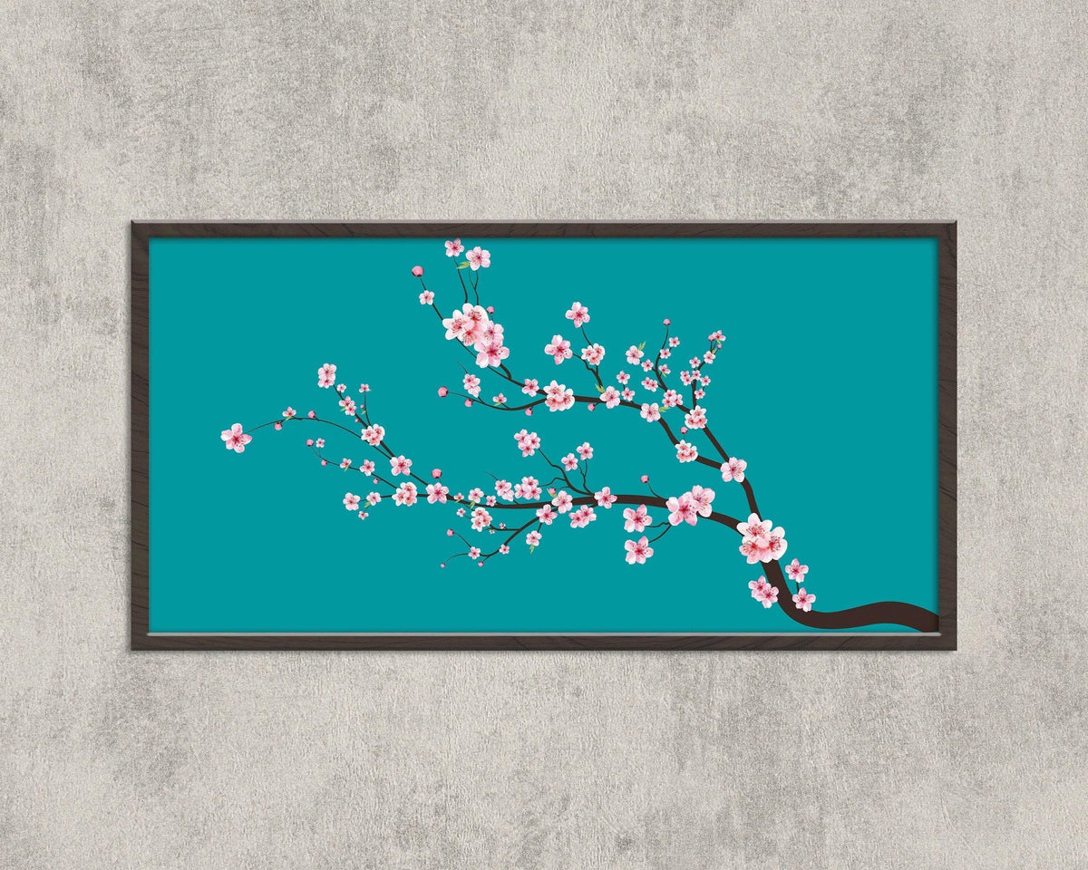 Impression d'art panoramique Fleur de cerisier : Sakura bleu sarcelle aigue-marine (2x1)