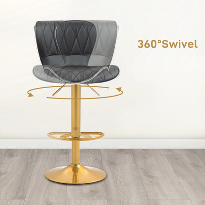 Maxi Counter Height Bar Stools Set of 2-Adjustable Height and Swivel Seat-Black/Gold