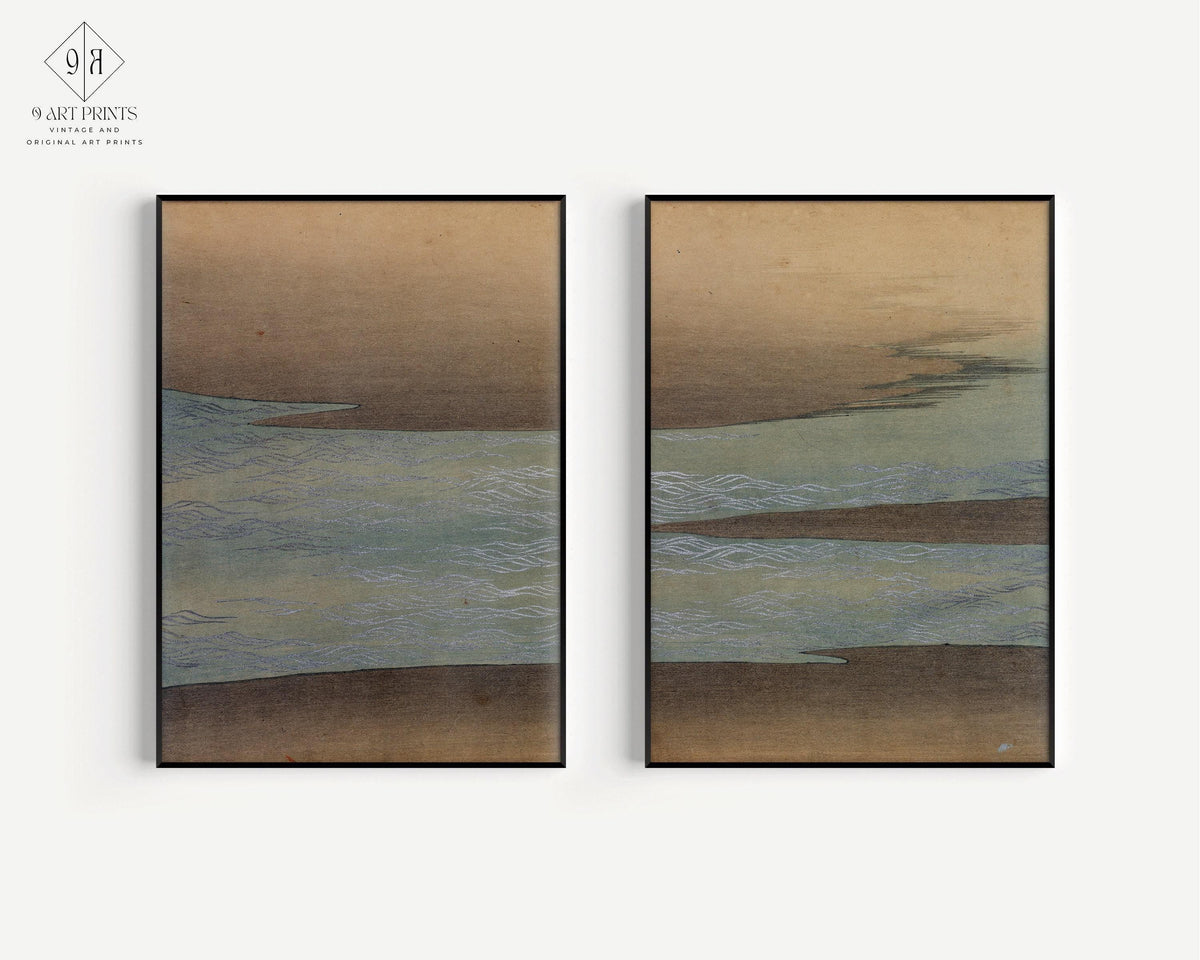 Kamisaka Sekka Small Waves Print: Vintage Japanese Woodblock Art Duo