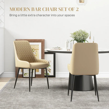 Blake Modern Dining Chairs with Diamond Tufting and Steel Legs-Set of 2-Khaki