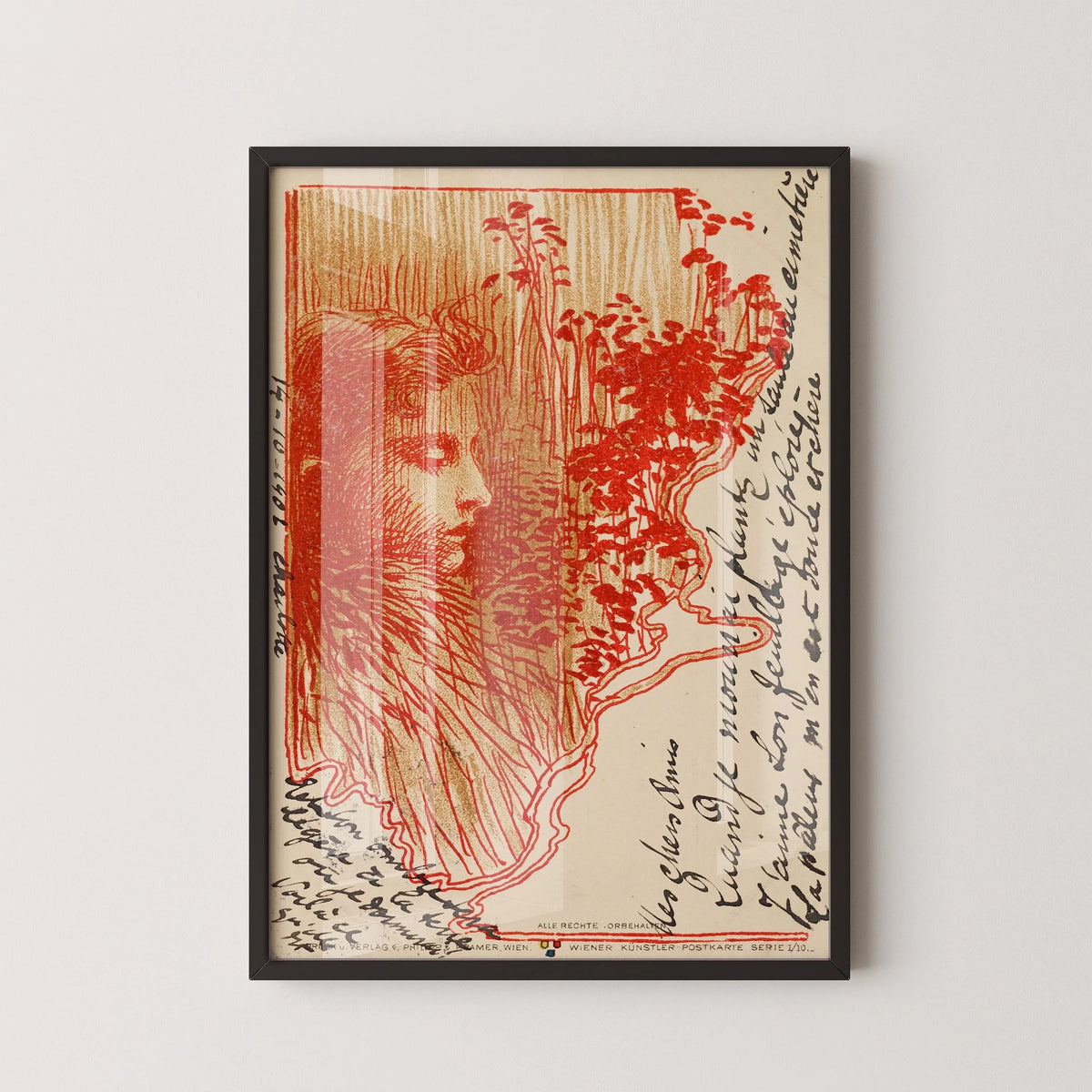 Koloman Moser - Postcard Sketch | Famous Vintage Exhibition Poster in Red (available handframed or unframed)